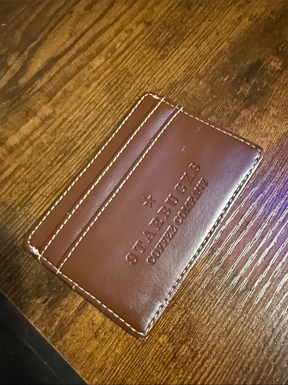 Starbucks Brown Leather Slim Card Sleeve with Contrast Stitching